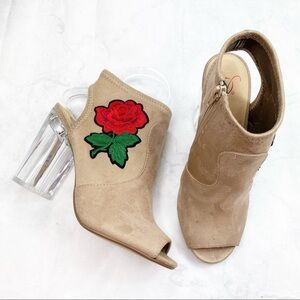 [Delicious] Embroidered Rose Peep Toe Bootie